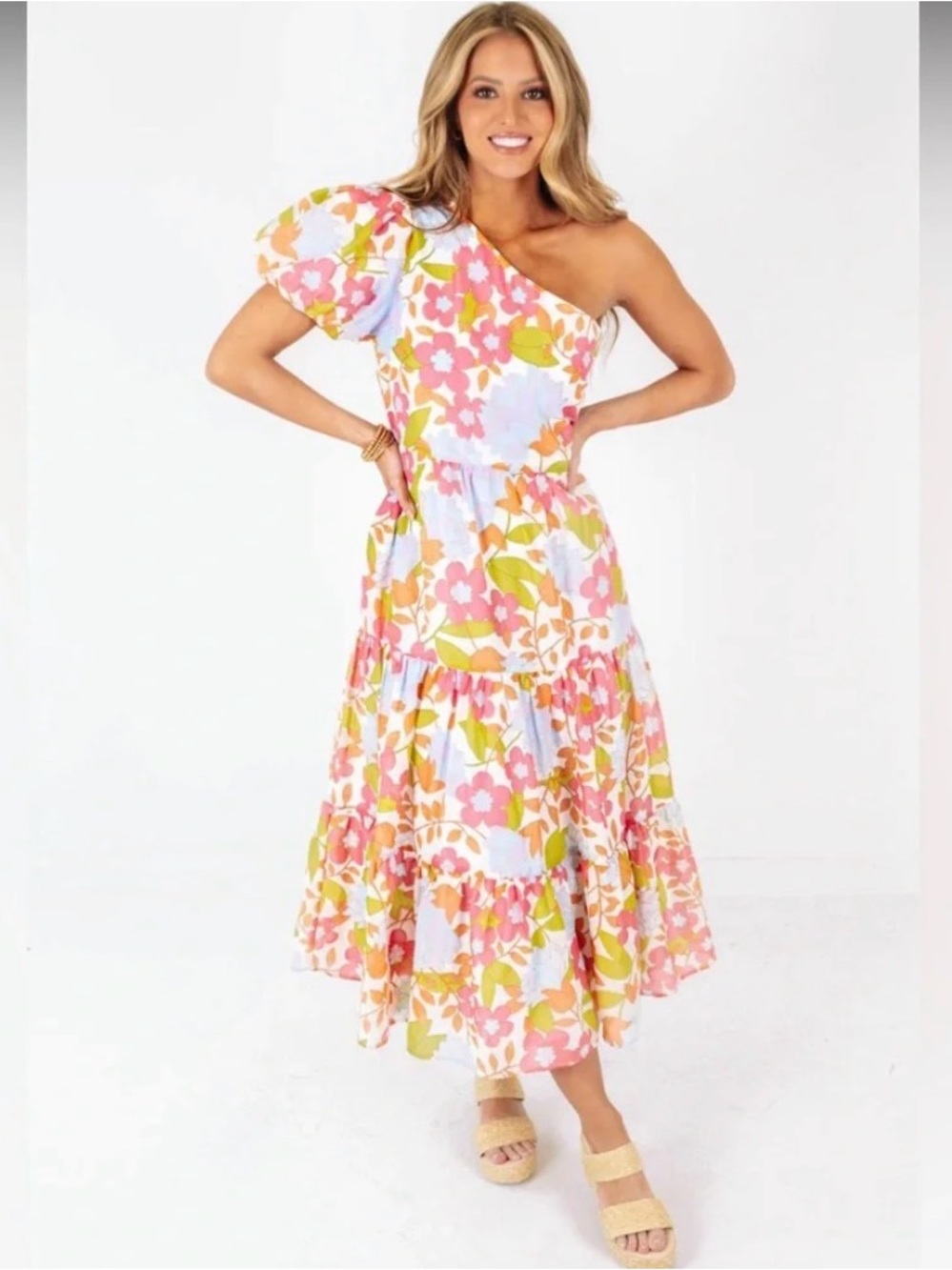 NWT J.Marie Floral One-Shoulder Maxi Dress
